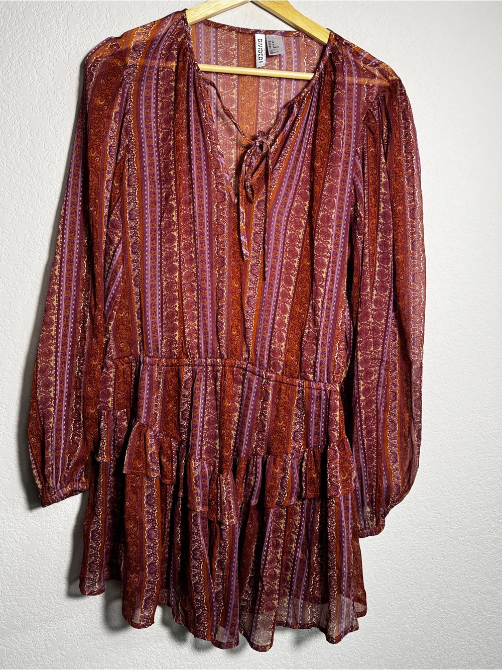 H&M Divided Dress Women M Rust Paisley Boho Tiered western cowgirl